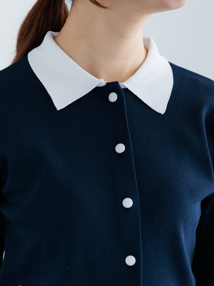 総針衿付きジャケットカーディガン《2026 spring catalog item》（オフホワイト/ピンク/ネイビー）｜Te chichi（テチチ）通販