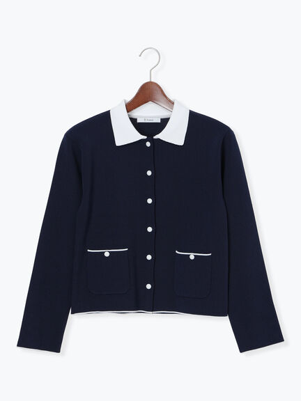 総針衿付きジャケットカーディガン《2026 spring catalog item》（オフホワイト/ピンク/ネイビー）｜Te chichi（テチチ）通販