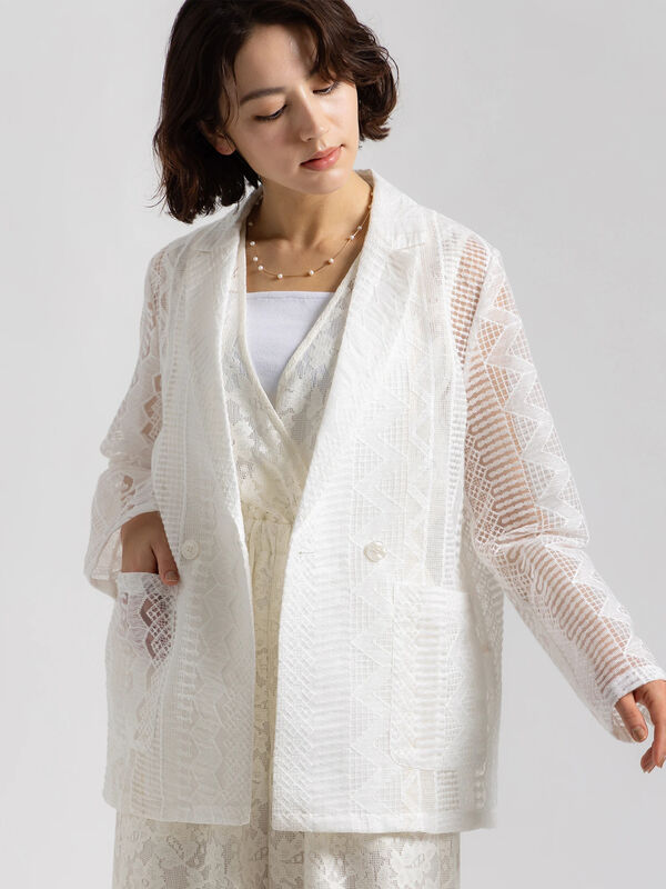 Atelier ChouChou】オーガンジーレースダブルジャケット（オフホワイト
