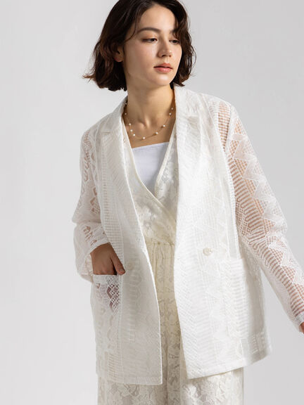 【Atelier ChouChou】オーガンジーレースダブルジャケット（オフホワイト）｜Te chichi（テチチ）通販
