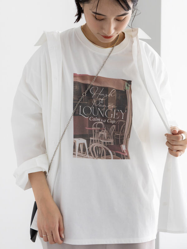 セール】 フォトプリントロングスリーブTシャツ（オフホワイト