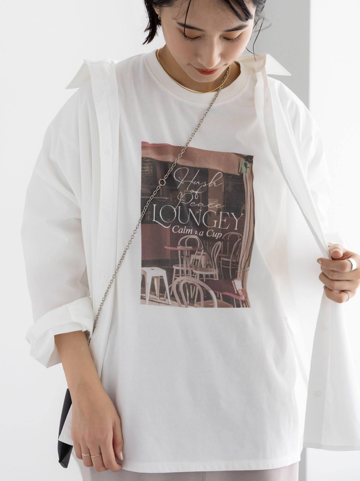 セール】 フォトプリントロングスリーブTシャツ（オフホワイト