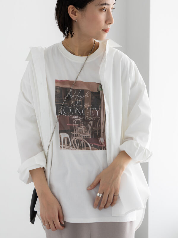 セール】 フォトプリントロングスリーブTシャツ（オフホワイト