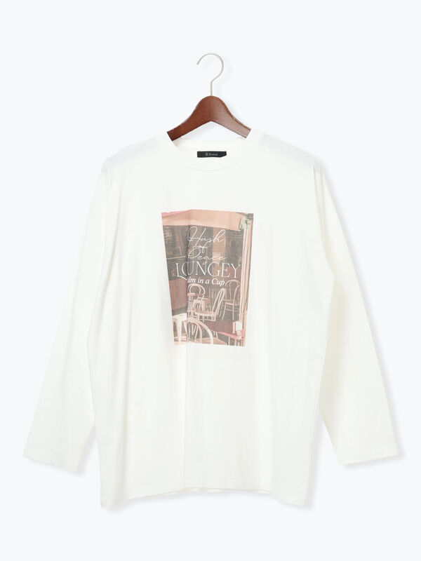 セール】 フォトプリントロングスリーブTシャツ（オフホワイト