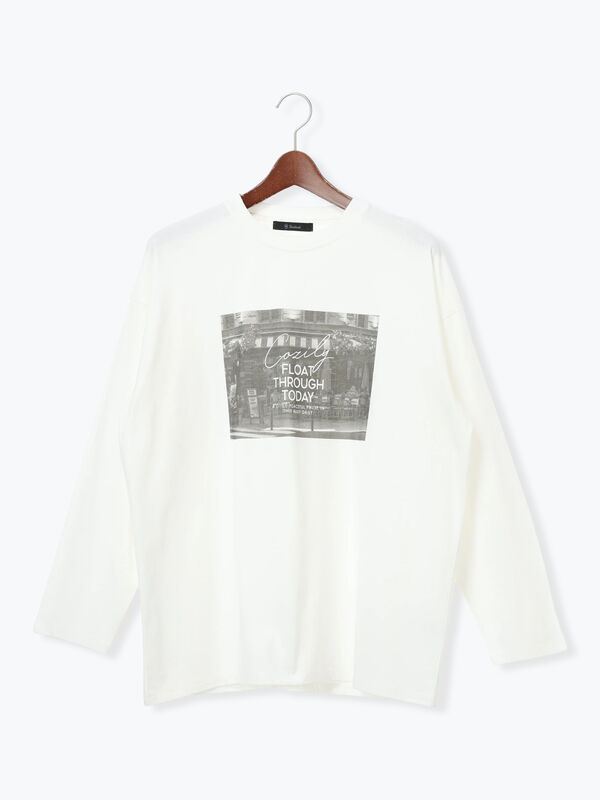 セール】 フォトプリントロングスリーブTシャツ（オフホワイト