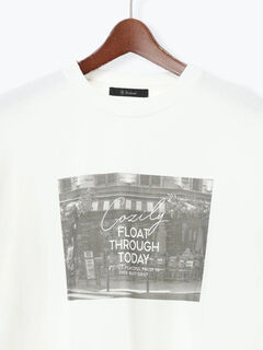 セール】 フォトプリントロングスリーブTシャツ（オフホワイト