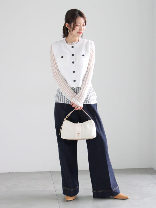 ポケット付きニットベスト（オフホワイト/ブラック/グリーン/トップス