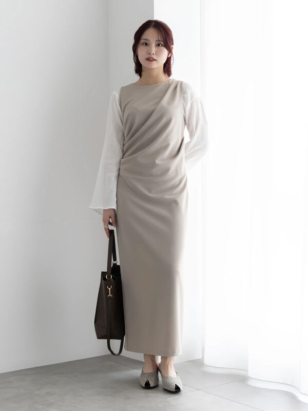 ドレープ I ラインワンピース【AOYAMA FASHION ASSOCIATION × Té chichi】（グレー/ブラック）｜Te chichi（テチチ）通販