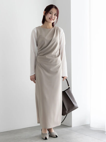 ドレープ I ラインワンピース【AOYAMA FASHION ASSOCIATION × Té chichi】（グレー/ブラック）｜Te chichi（テチチ）通販