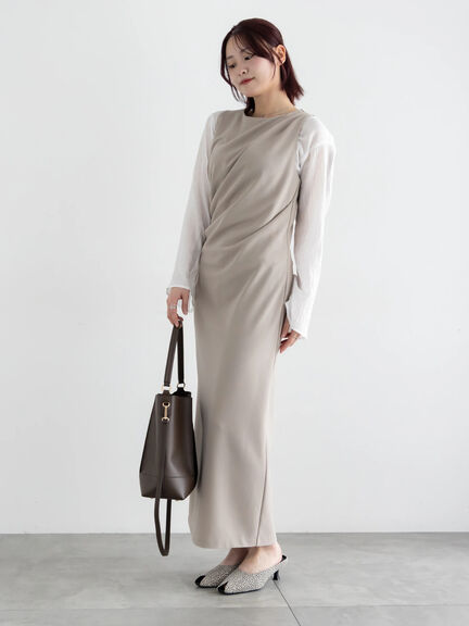 ドレープ I ラインワンピース【AOYAMA FASHION ASSOCIATION × Té chichi】（グレー/ブラック）｜Te chichi（テチチ）通販