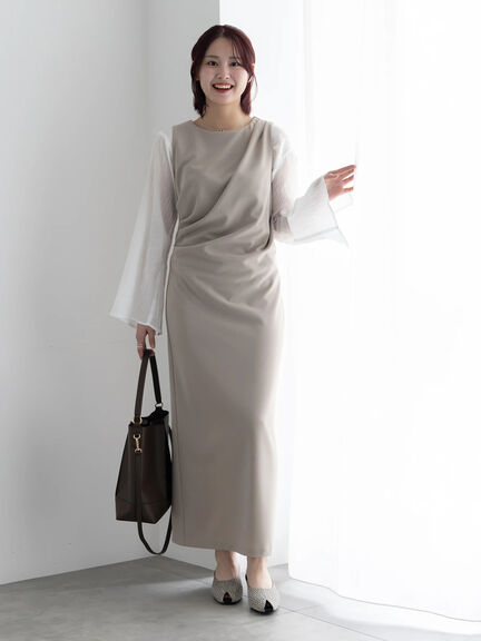 ドレープ I ラインワンピース【AOYAMA FASHION ASSOCIATION × Té chichi】（グレー/ブラック）｜Te chichi（テチチ）通販