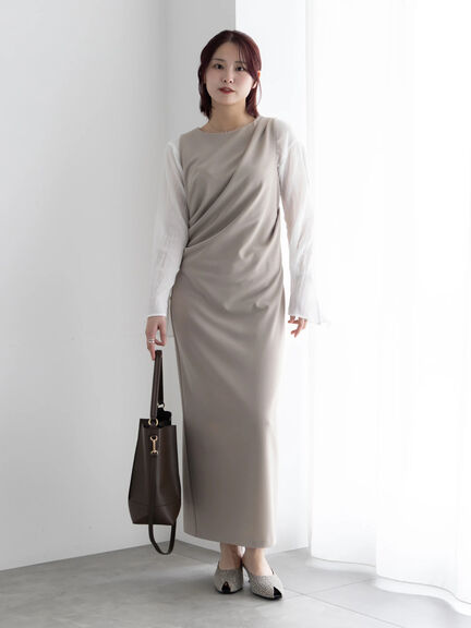 ドレープ I ラインワンピース【AOYAMA FASHION ASSOCIATION × Té chichi】（グレー/ブラック）｜Te chichi（テチチ）通販