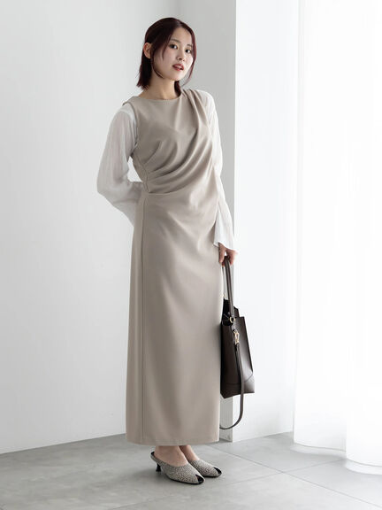 ドレープ I ラインワンピース【AOYAMA FASHION ASSOCIATION × Té chichi】（グレー/ブラック）｜Te chichi（テチチ）通販