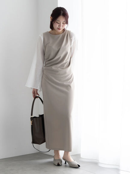 ドレープ I ラインワンピース【AOYAMA FASHION ASSOCIATION × Té chichi】（グレー/ブラック）｜Te chichi（テチチ）通販