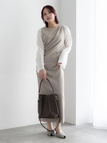 ドレープ I ラインワンピース【AOYAMA FASHION ASSOCIATION × Té chichi】（グレー/ブラック）｜Te chichi（テチチ）通販