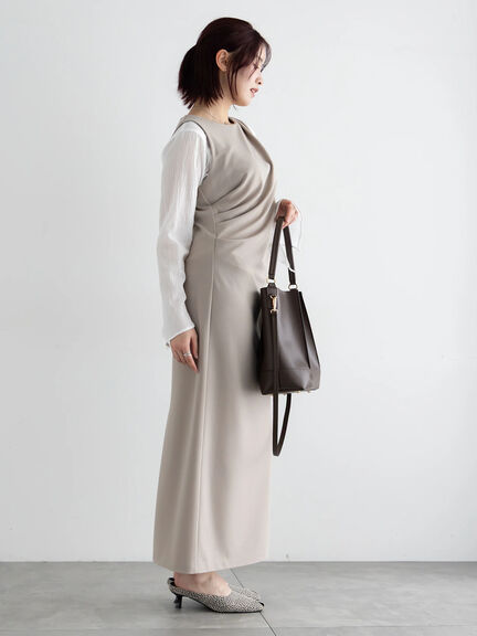 ドレープ I ラインワンピース【AOYAMA FASHION ASSOCIATION × Té chichi】（グレー/ブラック）｜Te chichi（テチチ）通販