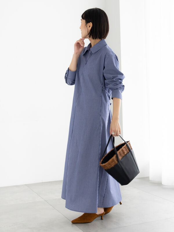 サイドホックフロントジップワンピース（サックスブルー/ブルー