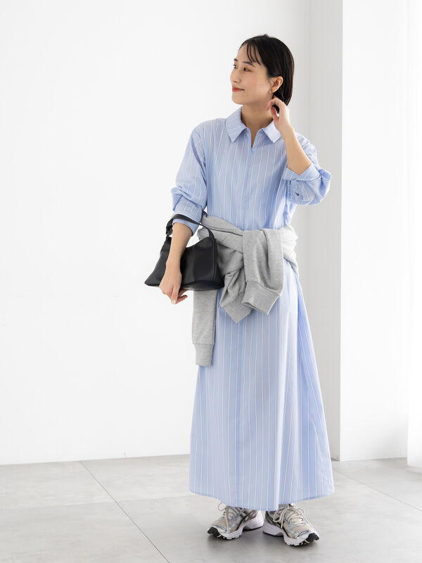 サイドホックフロントジップワンピース（サックスブルー/ブルー