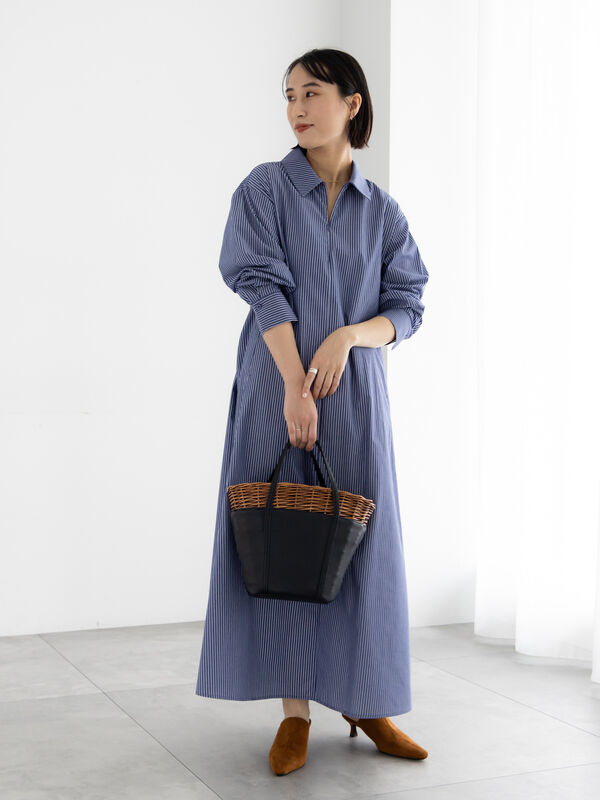 サイドホックフロントジップワンピース（サックスブルー/ブルー