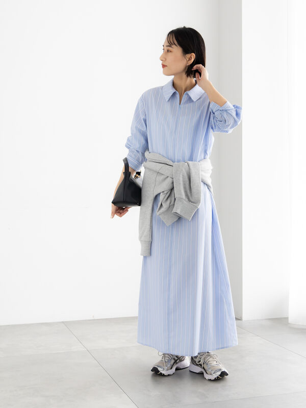 サイドホックフロントジップワンピース（サックスブルー/ブルー