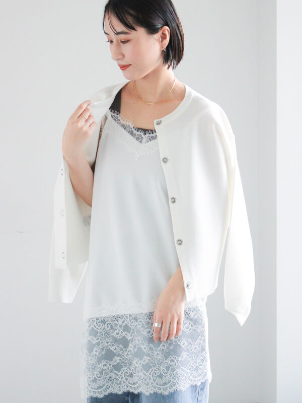 【2026年3月InRed掲載波瑠さん着用】イレギュラーヘムレイヤードレースキャミ（オフホワイト）｜Te chichi（テチチ）通販