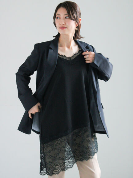 【2026年3月InRed掲載波瑠さん着用】イレギュラーヘムレイヤードレースキャミ（オフホワイト/グレー/ブラック）｜Te chichi（テチチ）通販