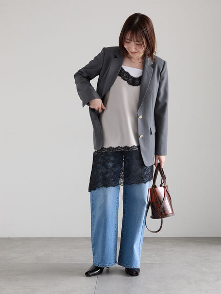 【2026年3月InRed掲載波瑠さん着用】イレギュラーヘムレイヤードレースキャミ（オフホワイト/グレー/ブラック）｜Te chichi（テチチ）通販