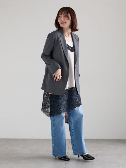 【2026年3月InRed掲載波瑠さん着用】イレギュラーヘムレイヤードレースキャミ（オフホワイト/グレー/ブラック）｜Te chichi（テチチ）通販