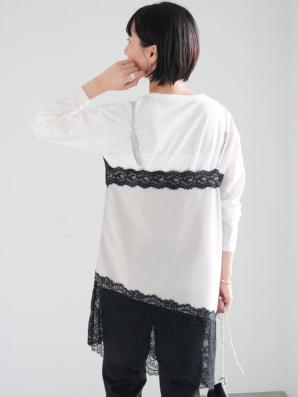 【2026年3月InRed掲載波瑠さん着用】イレギュラーヘムレイヤードレースキャミ（オフホワイト/グレー/ブラック）｜Te chichi（テチチ）通販