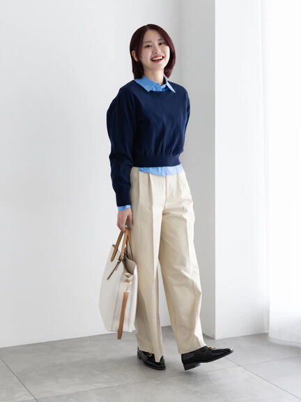 2タックチノパンツ【AOYAMA FASHION ASSOCIATION × Té chichi】（ベージュ/ネイビー）｜Te chichi（テチチ）通販