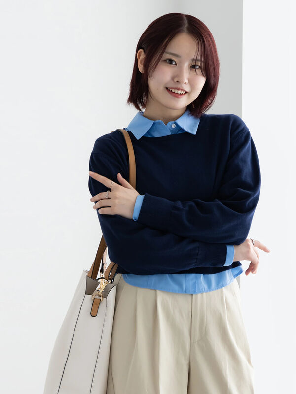 コンパクトクルーネックニット【AOYAMA FASHION ASSOCIATION × Té chichi】（グレー/ネイビー）｜Te chichi（テチチ）通販