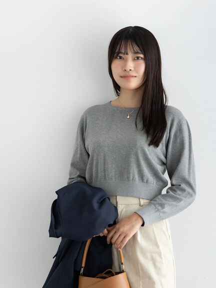 コンパクトクルーネックニット【AOYAMA FASHION ASSOCIATION × Té chichi】（グレー/ネイビー）｜Te chichi（テチチ）通販