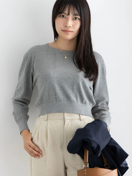 コンパクトクルーネックニット【AOYAMA FASHION ASSOCIATION × Té chichi】（グレー/ネイビー）｜Te chichi（テチチ）通販