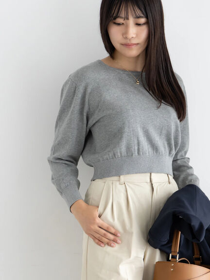 コンパクトクルーネックニット【AOYAMA FASHION ASSOCIATION × Té chichi】（グレー/ネイビー）｜Te chichi（テチチ）通販