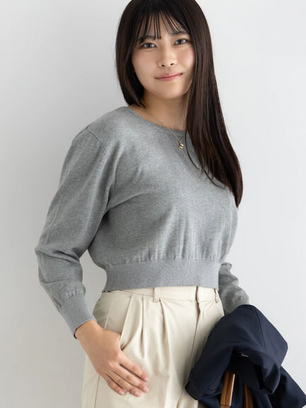 コンパクトクルーネックニット【AOYAMA FASHION ASSOCIATION × Té chichi】（グレー/ネイビー）｜Te chichi（テチチ）通販