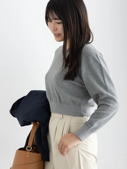 コンパクトクルーネックニット【AOYAMA FASHION ASSOCIATION × Té chichi】（グレー/ネイビー）｜Te chichi（テチチ）通販