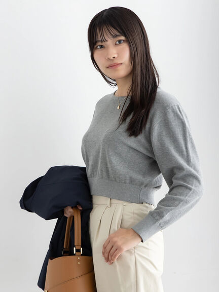 コンパクトクルーネックニット【AOYAMA FASHION ASSOCIATION × Té chichi】（グレー/ネイビー）｜Te chichi（テチチ）通販