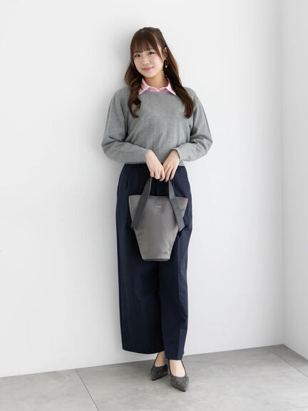 コンパクトクルーネックニット【AOYAMA FASHION ASSOCIATION × Té chichi】（グレー/ネイビー）｜Te chichi（テチチ）通販