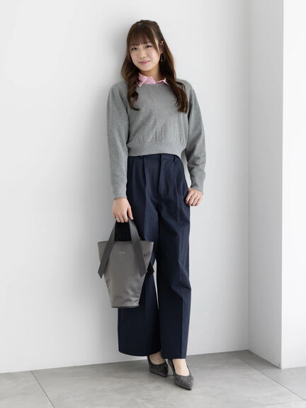 コンパクトクルーネックニット【AOYAMA FASHION ASSOCIATION × Té chichi】（グレー/ネイビー）｜Te chichi（テチチ）通販