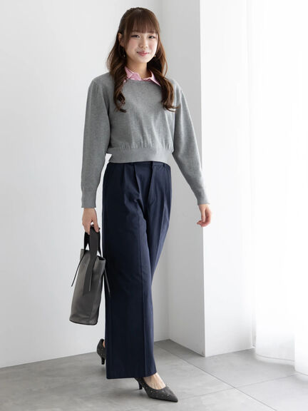 コンパクトクルーネックニット【AOYAMA FASHION ASSOCIATION × Té chichi】（グレー/ネイビー）｜Te chichi（テチチ）通販