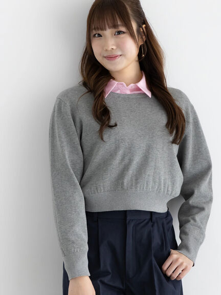 コンパクトクルーネックニット【AOYAMA FASHION ASSOCIATION × Té chichi】（グレー/ネイビー）｜Te chichi（テチチ）通販