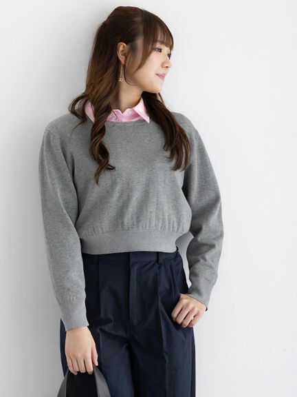 コンパクトクルーネックニット【AOYAMA FASHION ASSOCIATION × Té chichi】（グレー/ネイビー）｜Te chichi（テチチ）通販