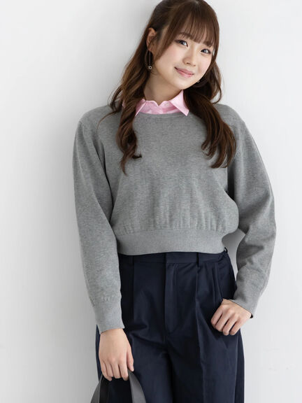 コンパクトクルーネックニット【AOYAMA FASHION ASSOCIATION × Té chichi】（グレー/ネイビー）｜Te chichi（テチチ）通販