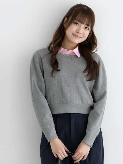 コンパクトクルーネックニット【AOYAMA FASHION ASSOCIATION × Té chichi】（グレー/ネイビー）｜Te chichi（テチチ）通販