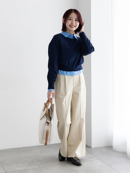 コンパクトクルーネックニット【AOYAMA FASHION ASSOCIATION × Té chichi】（グレー/ネイビー）｜Te chichi（テチチ）通販