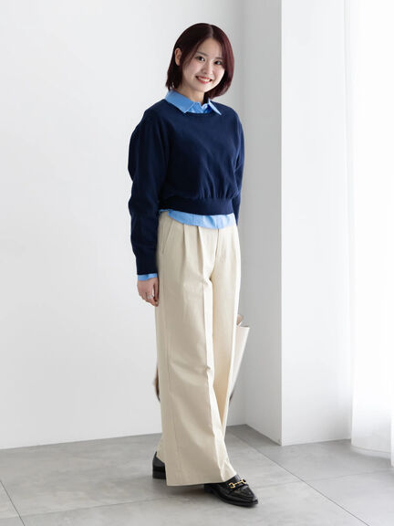 コンパクトクルーネックニット【AOYAMA FASHION ASSOCIATION × Té chichi】（グレー/ネイビー）｜Te chichi（テチチ）通販