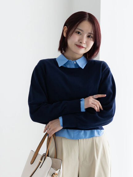 コンパクトクルーネックニット【AOYAMA FASHION ASSOCIATION × Té chichi】（グレー/ネイビー）｜Te chichi（テチチ）通販