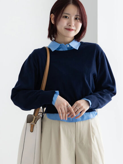 コンパクトクルーネックニット【AOYAMA FASHION ASSOCIATION × Té chichi】（グレー/ネイビー）｜Te chichi（テチチ）通販