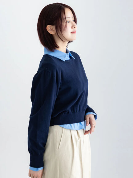 コンパクトクルーネックニット【AOYAMA FASHION ASSOCIATION × Té chichi】（グレー/ネイビー）｜Te chichi（テチチ）通販