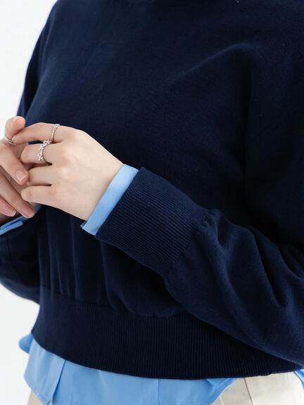 コンパクトクルーネックニット【AOYAMA FASHION ASSOCIATION × Té chichi】（グレー/ネイビー）｜Te chichi（テチチ）通販